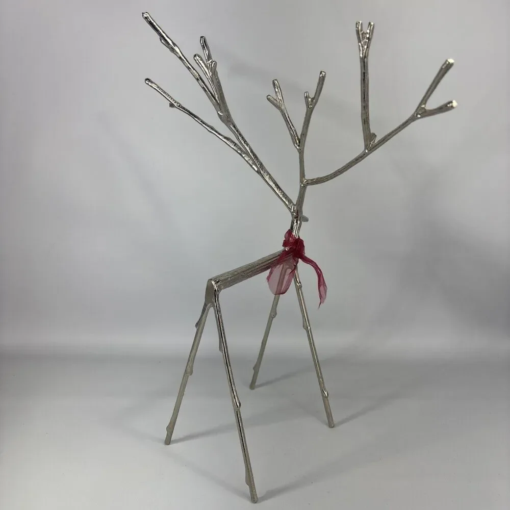 13” Pottery Barn Silver Stick Twig Reindeer Figurine Christmas Holiday Decor